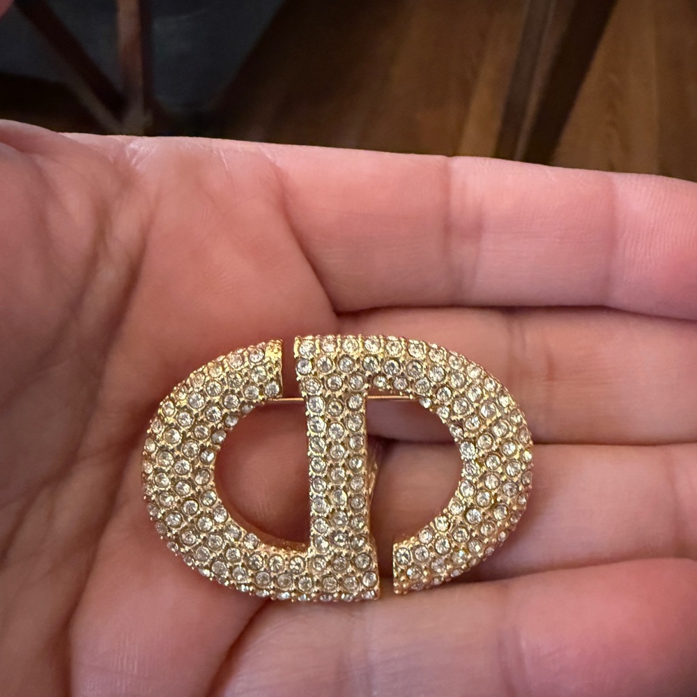 Dior CD Navy Brooch In Gold-Finish Metal And White Crystals